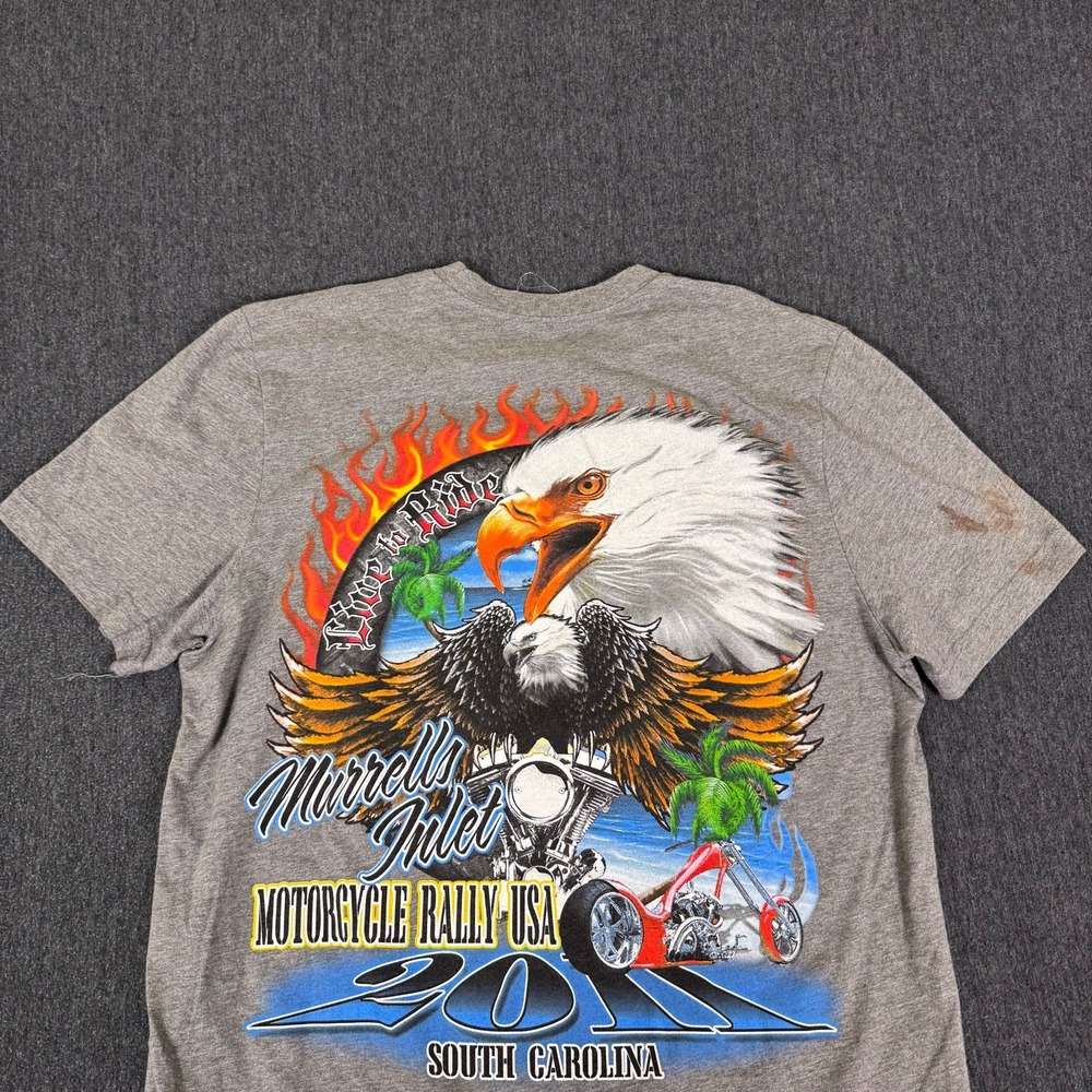 Ultra Club Eagle Chopper Biker South Carolina Graphic Tee Mens Large Gray Cotton